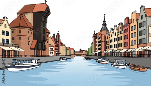 Animated canal scene with ornate buildings and boats