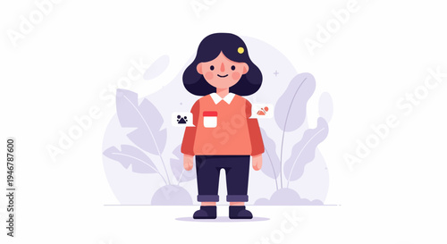 Cute character with icons representing interests or connections