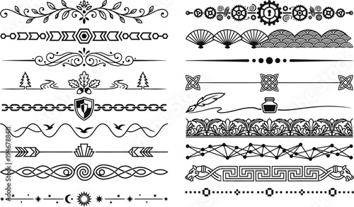 An intricate assortment of stylish vintage decorative page borders and ornamental dividers