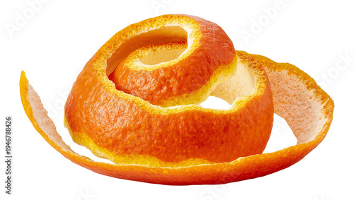 Fotografía Isolated orange peel spiraled and curled, showcasing vibrant citrus zest texture and healthy fruit