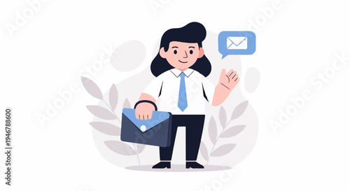 Cartoon business person with briefcase and email notification