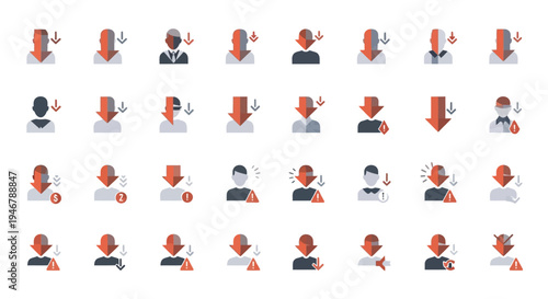 Collection of diverse people icons with various gestures and expressions.