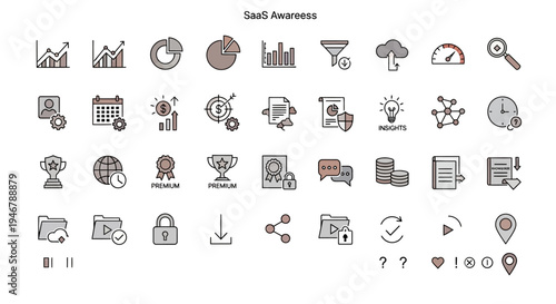 Collection of various business and technology icons.