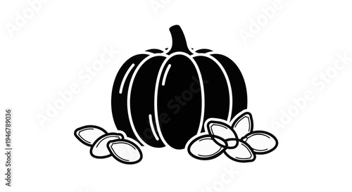 Black Pumpkin and Seeds Illustration.