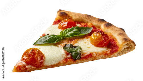Photos Isolated classic Italian pizza slice with melted mozzarella, roasted tomatoes an