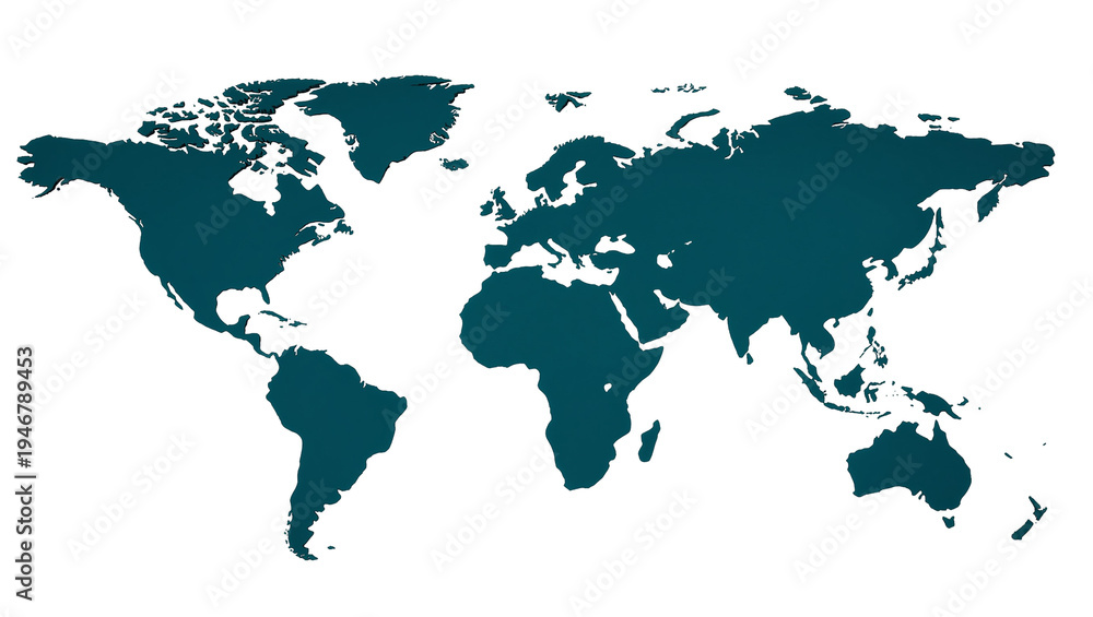 Obraz premium Isolated graphic world map silhouette illustrating continents and countries for global concepts