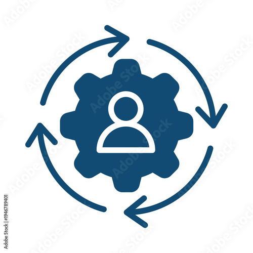 Gear with person icon and arrows isolated on transparent background