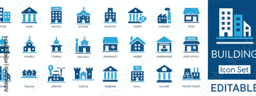 Building Icon Set Architectural Symbols for Urban and Community Spaces architecture city