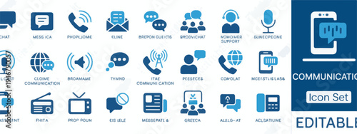 Communication Icon Set with Speech Bubbles and Devices technology connection