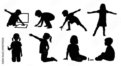 Children Silhouettes Playing and Learning Outdoors