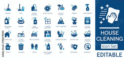 House Cleaning Icon Set with Tools and Supplies for Home Maintenance vector illustration