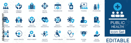 Public Health Icon Set with Medical Symbols and Healthcare Concepts vector illustration