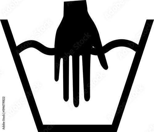 Hand wash. This symbol depicts a basin of water with a hand dipped in it. Clothing marking. Warning symbol. Information about safe washing temperatures on the clothing label.