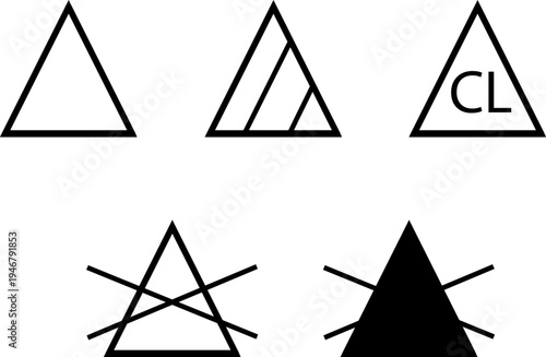 Bleaching marking. Triangle. A set of symbols used on clothing labels to indicate permitted or prohibited bleaching methods. Information on the garment label. Warning symbol. Labeling.