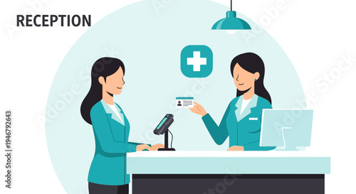 Medical Receptionists Assisting Patient with Healthcare Documentation and Identification