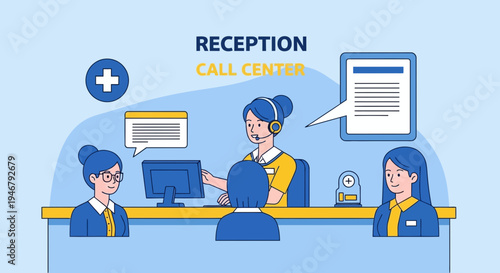 Medical Receptionists Assisting Patients Through A Call Center Interface For Healthcare Needs