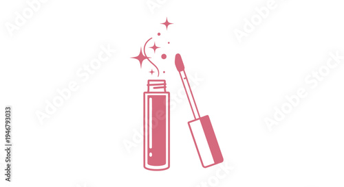 A pink lip gloss bottle with sparkles.