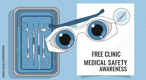Medical Safety Awareness Campaign Promoting Free Clinic Services And Eye Care Procedures