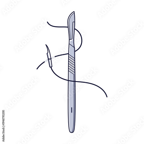 Medical Scalpel Illustrated: Surgical Instrument Depicted Against a Clean White Background