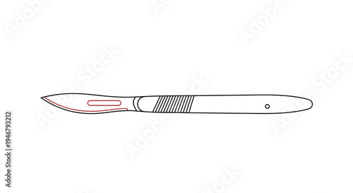 Medical Scalpel Outline on White Background: Surgical Tool for Healthcare Procedures