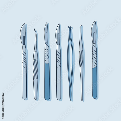 Medical Scalpels and Surgical Instruments Array for Healthcare Professionals and Medical Procedures