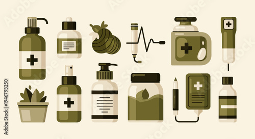 Medical Supplies And Healthcare Icons In A Modern And Minimalist Style Illustration