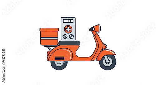 Medical Supplies Delivery: Orange Scooter Transporting Essential Healthcare Items Quickly