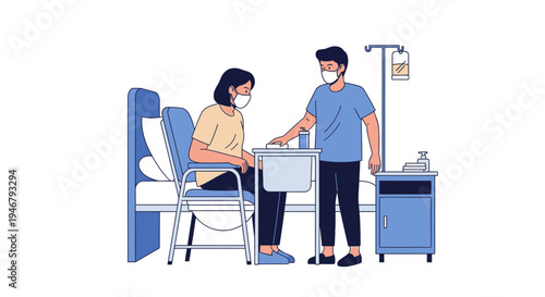 Medical Scene Depicting Patient Care, Nursing, and Support During a Hospital Visit