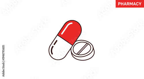 Medical Tablet And Capsule Icon In Clean Illustration Design And White Background
