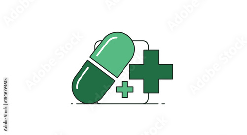 Medical Tablet Illustration Showing Capsules, Remedies, And Healthcare Symbolism