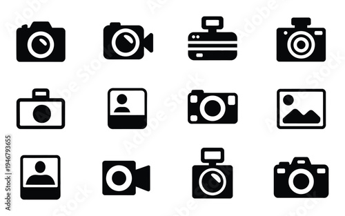 Camera Icon, photo and video camera symbol set, vector illustration for photography, videography