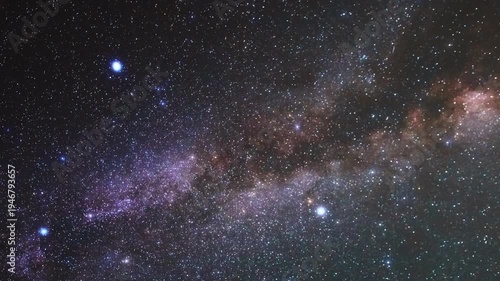 Milky Way stars on a dark countryside skies. Time-lapse video.