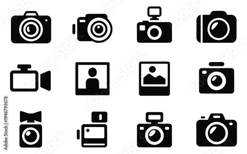 Camera Icon, photo and video camera symbol set, vector illustration for photography, videography
