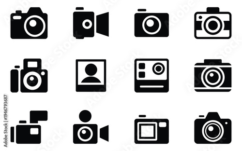 Camera Icon, photo and video camera symbol set, vector illustration for photography, videography