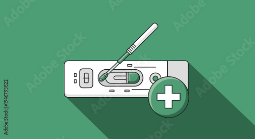 Medical Test Illustrated with Plus Sign and Analysis Diagnostic Tool on Green Backdrop
