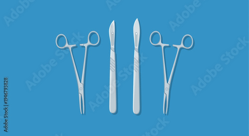 Medical Tools Arranged Neatly On A Blue Surface Illustrating Surgical Instruments