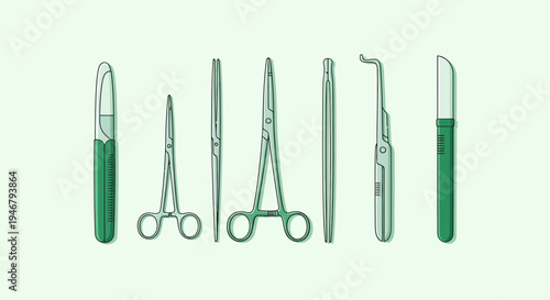 Medical Tools Arranged Neatly With Subtle Shadows and Toned Green Aesthetic
