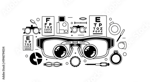 Medical Vision Inspection Elements Depicting Eye Care, Optometry, And Sight Analysis