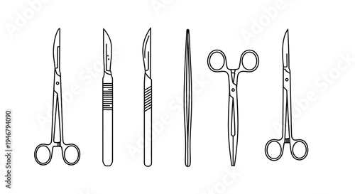 Medical Tools Outline Set: Surgical Instruments Illustration for Health Professionals