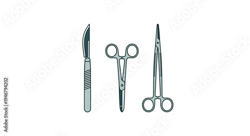 Medical Tools: Surgical Instruments, Scalpel, Forceps, Scissors Isolated on White Background