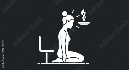 Woman meditating with candle light and incense smoke.