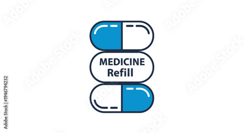 Medicine Refill Icon Depicting Medication Capsules on a White Background