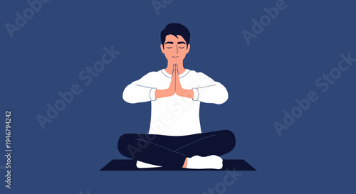 Meditating Figure In Padmasana Pose Promoting Inner Peace And Calmness On Blue Background