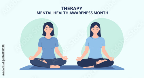 Meditative Illustration for Mental Wellness, Featuring Women in Yoga Poses for Therapy