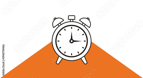 Minimalist Alarm Clock Illustration on Abstract Orange Background, Artistic Time Concept