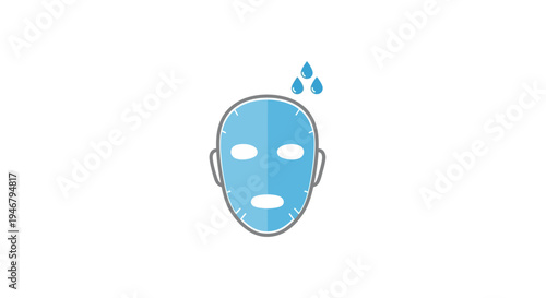 A blue facial mask with water droplets.