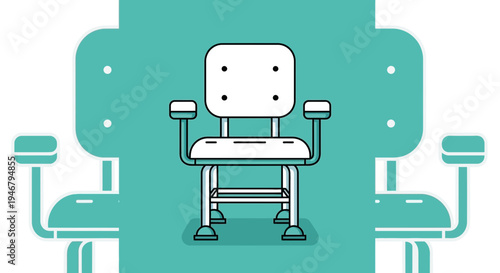 Minimalist Chair Illustration Against a Teal Backdrop With Outlined Details