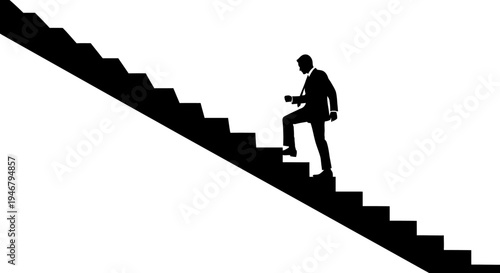Silhouette of a businessman climbing stairs, symbolizing career growth and success