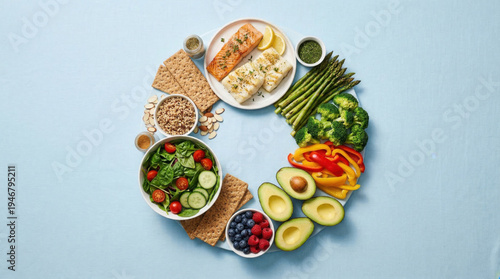 Wallpaper Mural Healthy eating food pyramid with fresh fish and vegetables Torontodigital.ca