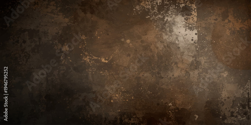 A dark vintage grunge metal background with a textured rust pattern on an old aged brown surface creates a grungy antique wall backdrop for a rough industrial design